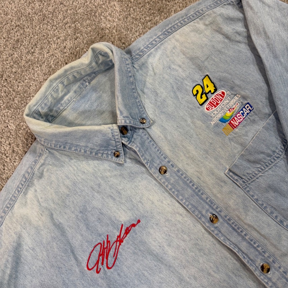NASCAR Jeff Gordon Denim Shirt Mens XL Blue DuPont 24 Racing Vintage Streetwear
